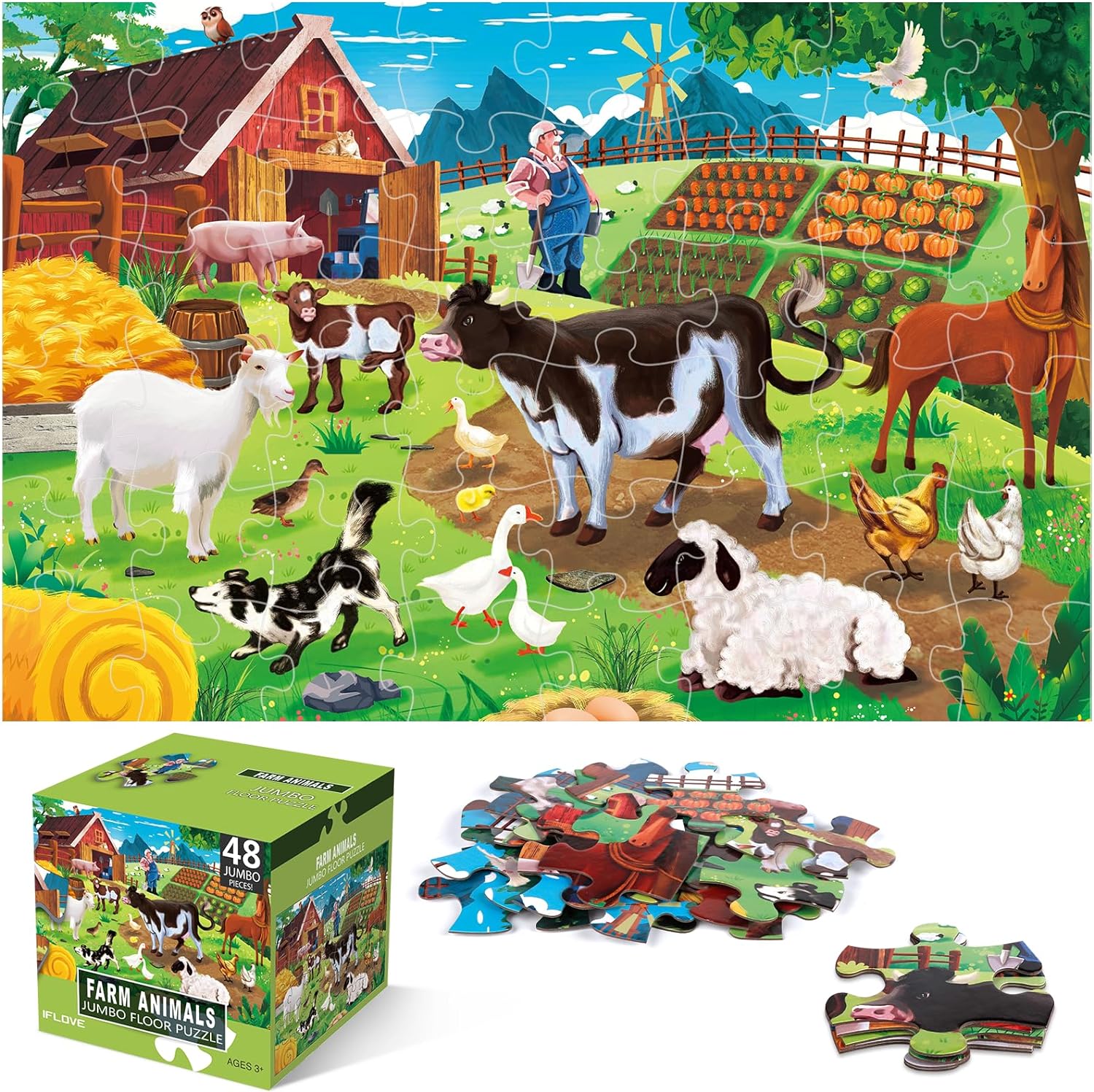 Jumbo Floor Puzzle for Kids,Farm Animals Jigsaw Large Puzzles,48 Piece Barn Puzz...