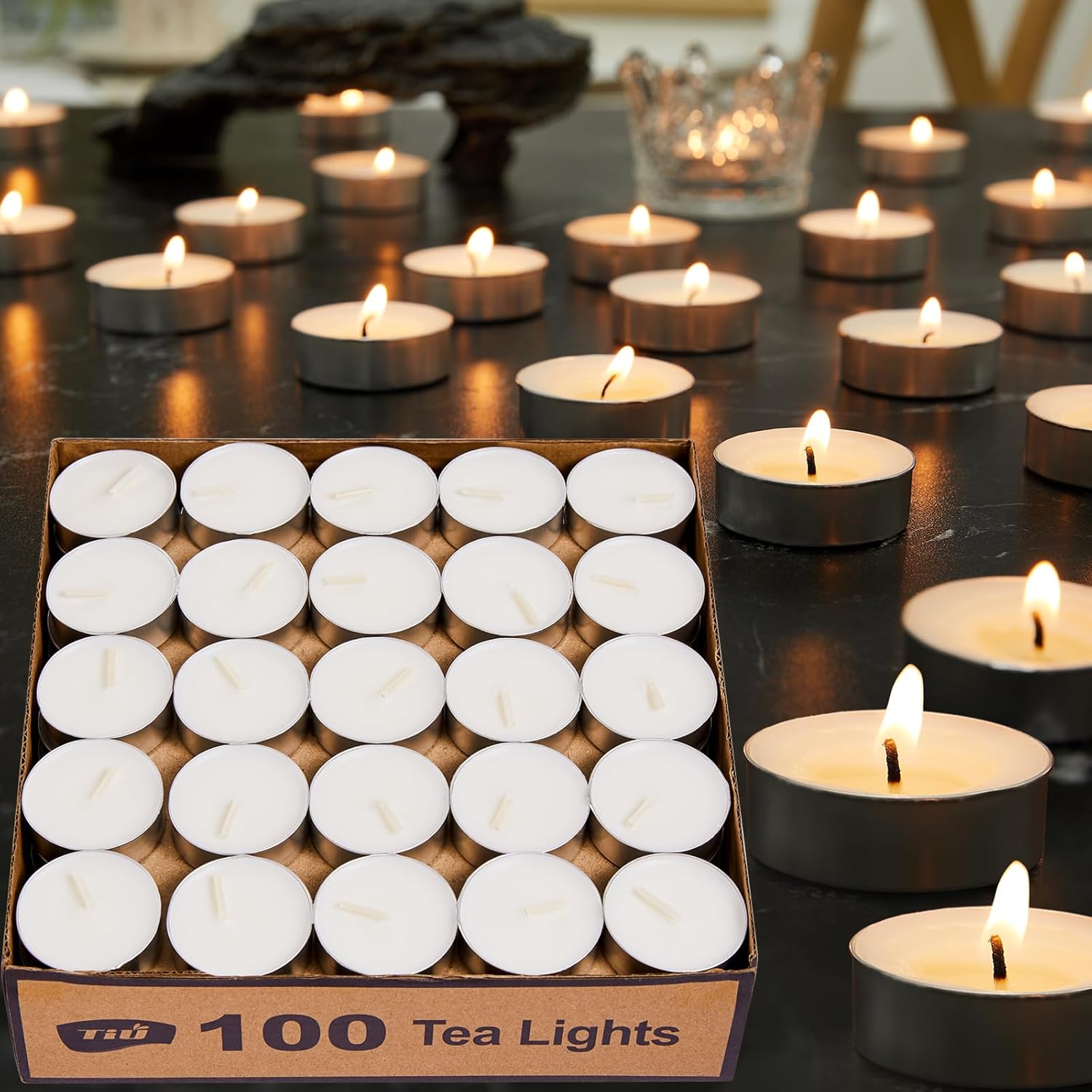 Unscented Palm Tea Lights Candles 100 Pack Bulk, 4.5 Hours Long Burning White Te...