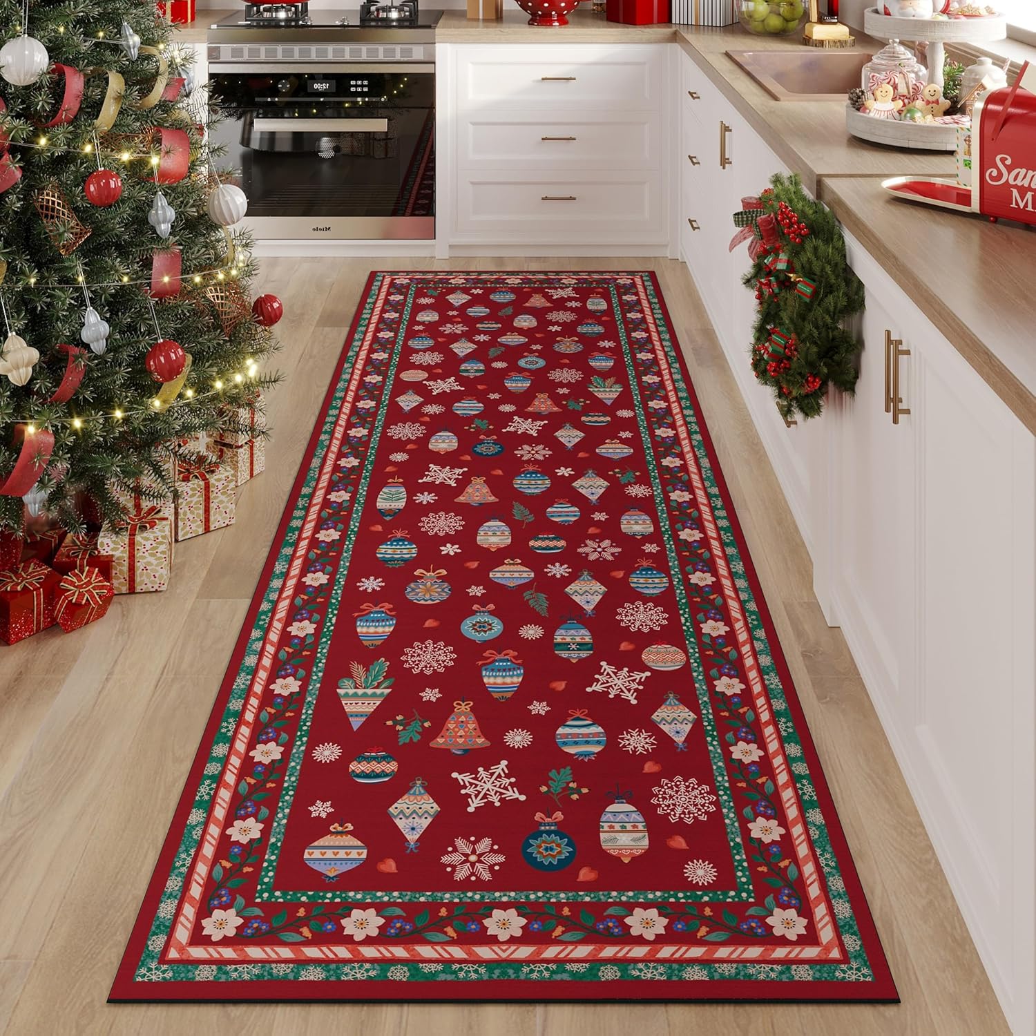 Christmas Runner Rug Washable Christmas Kitchen Rugs 2x6 Runner Rug Thin Non-Sli...