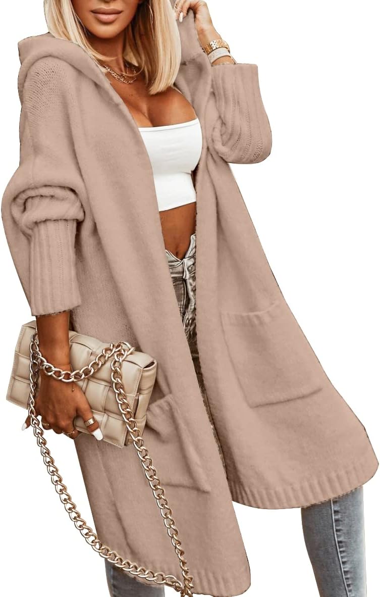 Aoysky Womens Long Cardigans Cable Knitted Open Front Oversized Hooded Outerwear...