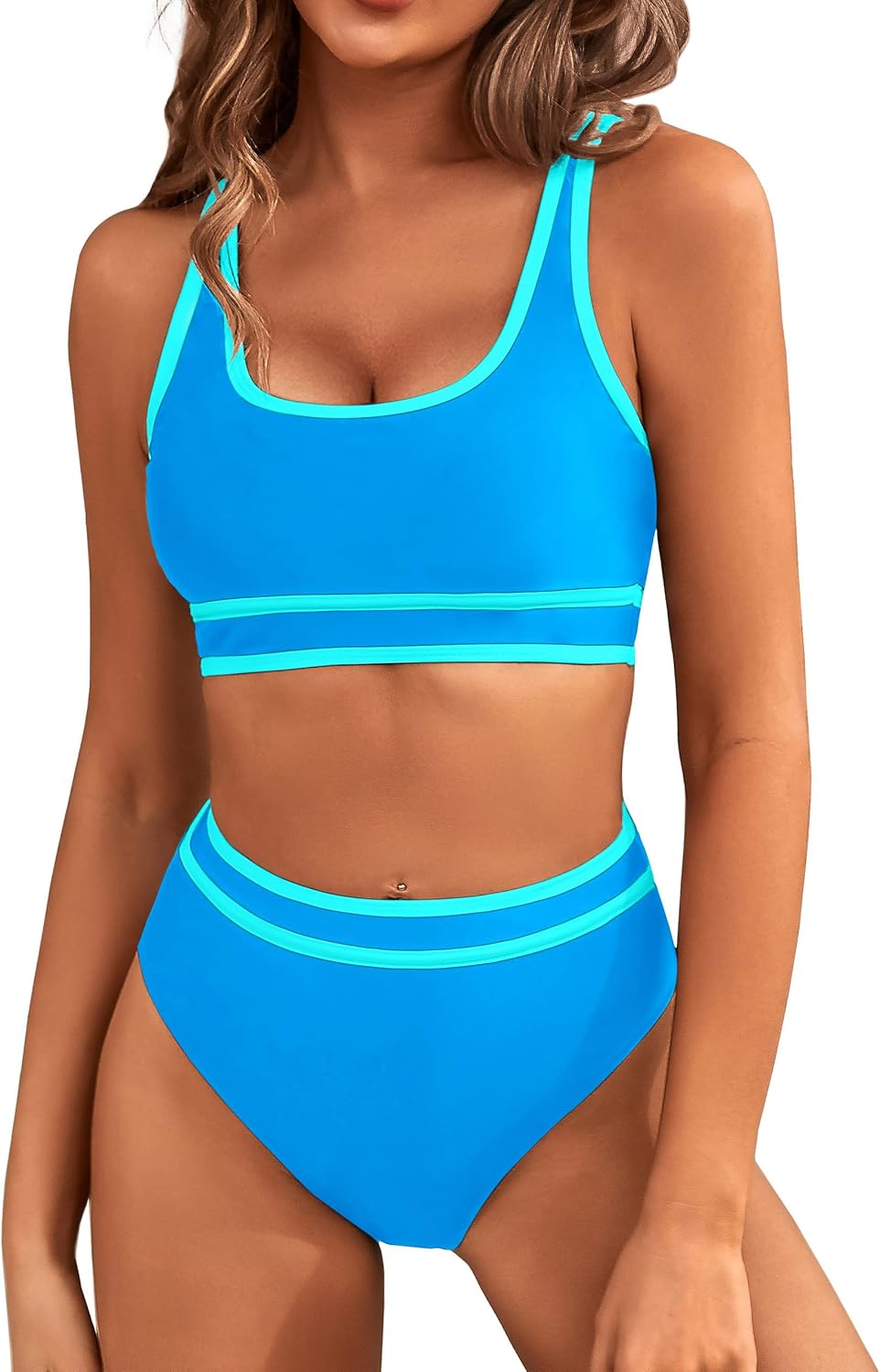 BMJL Women's High Waisted Bikini Sets Sporty Two Piece Swimsuits Color Block Che...