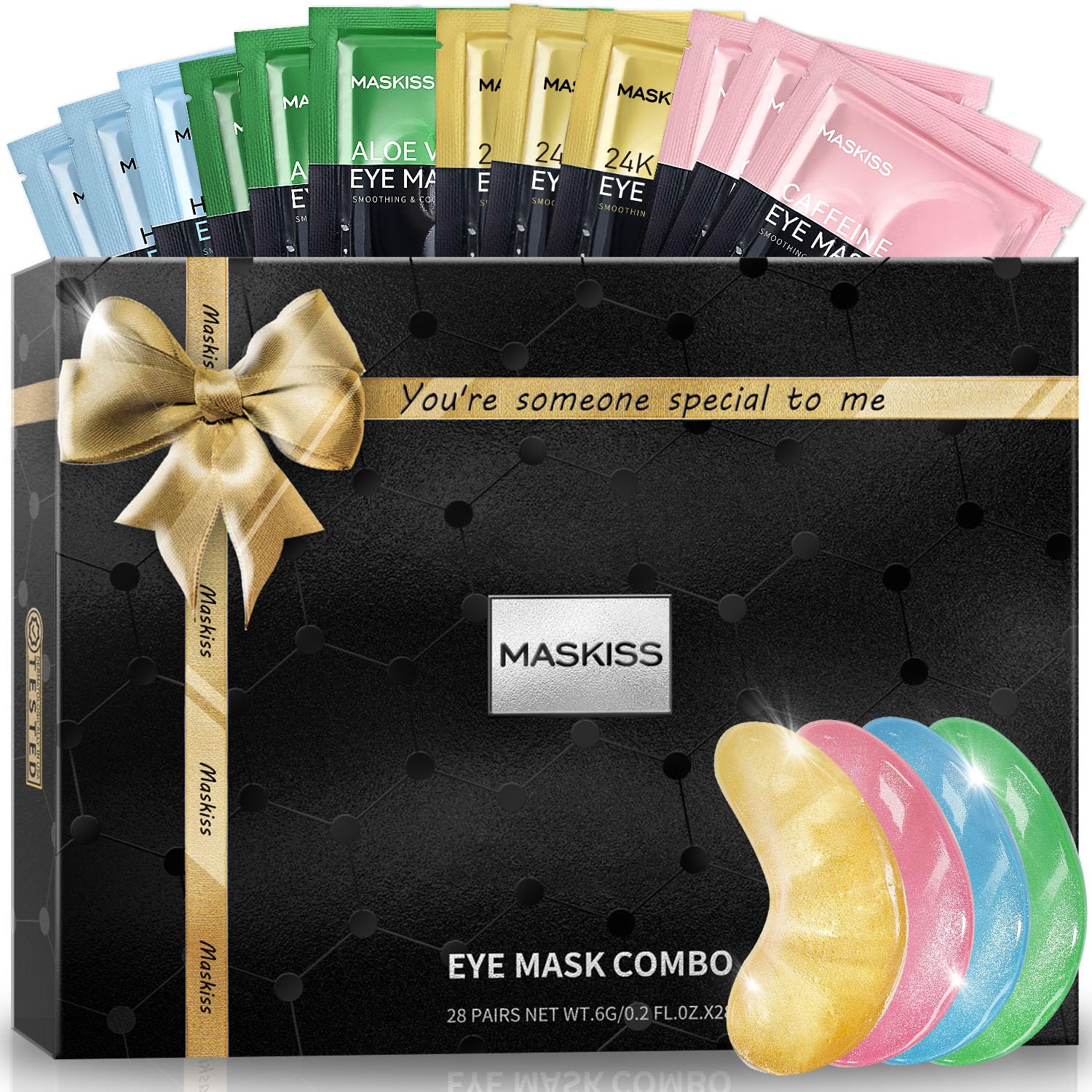 Under Eye Patches (28 Pairs), 4 Colors Eye Masks Gift Set for Dark Circles Puffy...