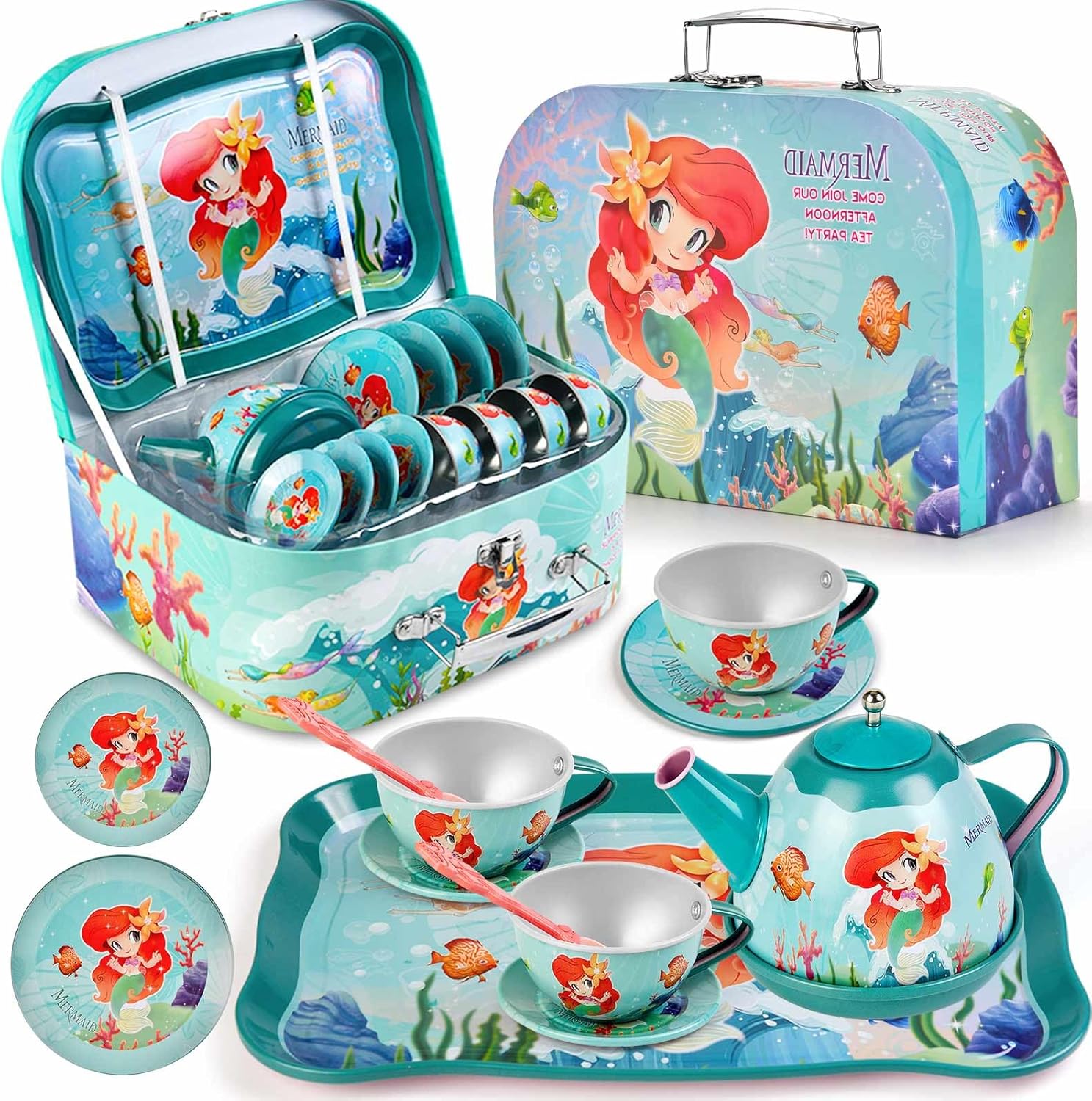 Mermaid Tea Party Set for Little Girls, Kids Party Set Toys for 3 4 5 6 Year Old...