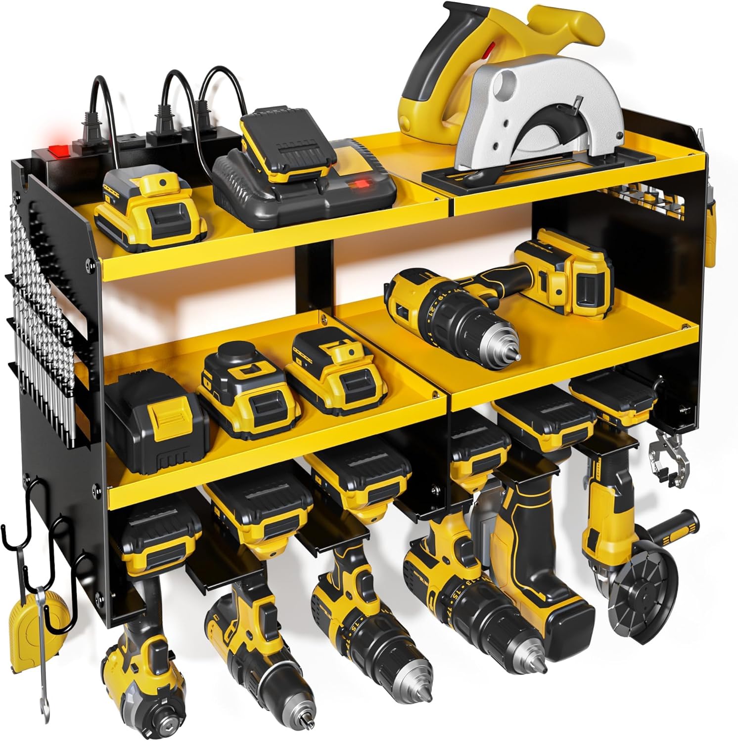 Power Tool Organizer Wall Mount with Charging Station, Garage Shelving 6 Drill H...