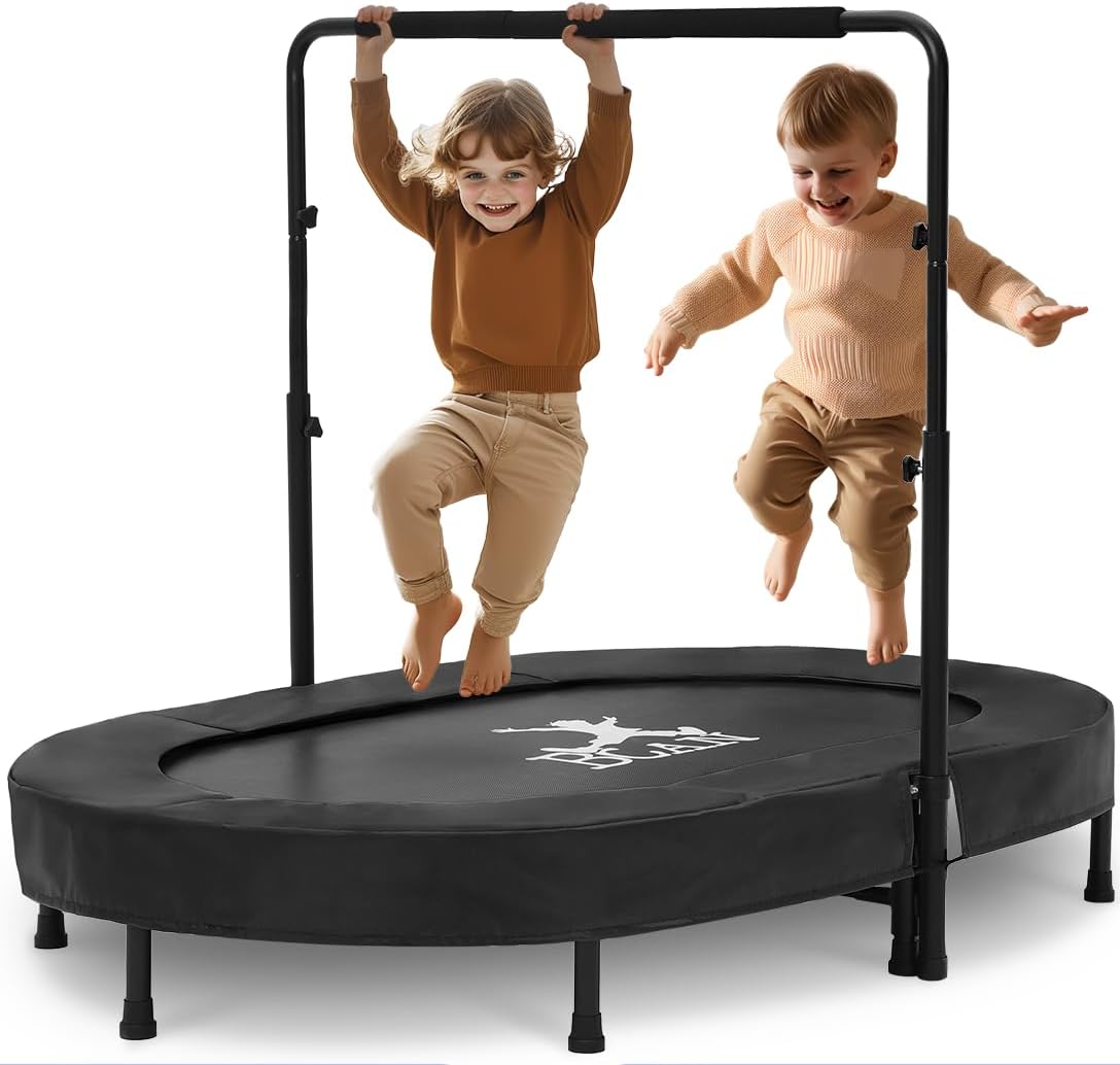 BCAN Kids Trampoline Indoor Double Kids Trampoline with Adjustable Handle Trampo...