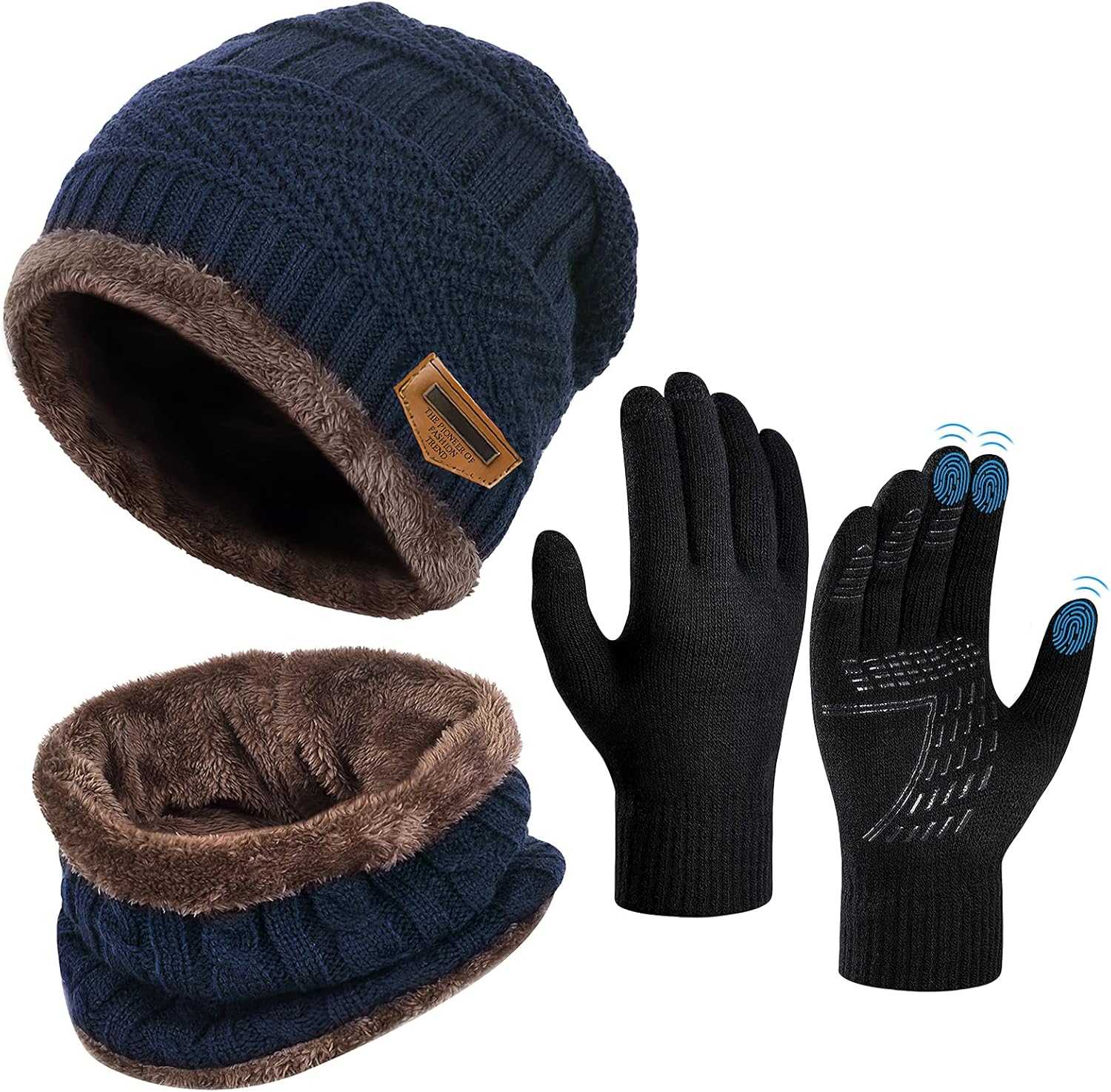 OOPOR Winter Hat Scarf Gloves Set - Thermal Warm Knitted Beanie Cap Circle Neck...