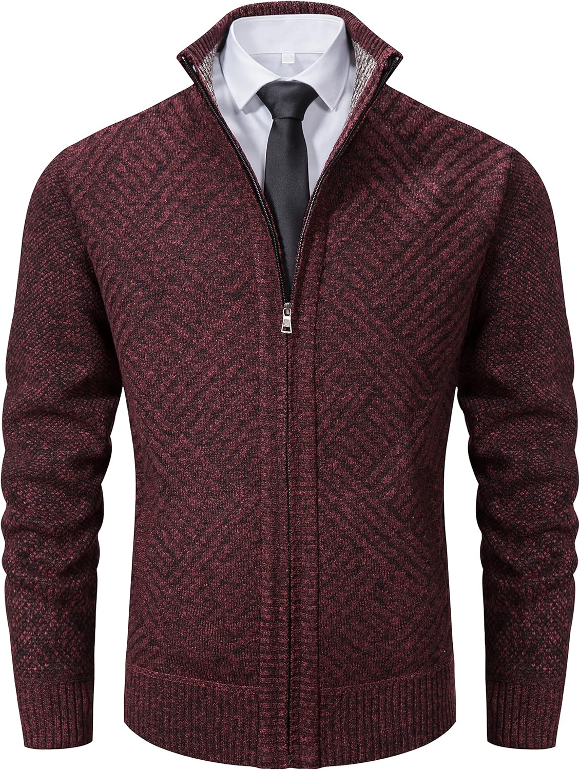 Vcansion Men's Slim Fit Full Zip Up Stand Collar Casual Knitted Sweaters Cardiga...