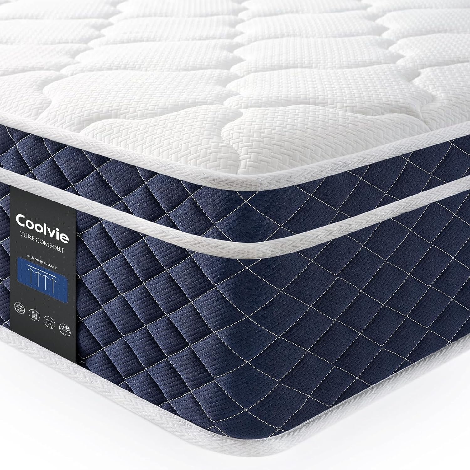 Coolvie Twin XL Size Mattress, 12 Inch Supportive Hybrid with Memory Foam & Indi...
