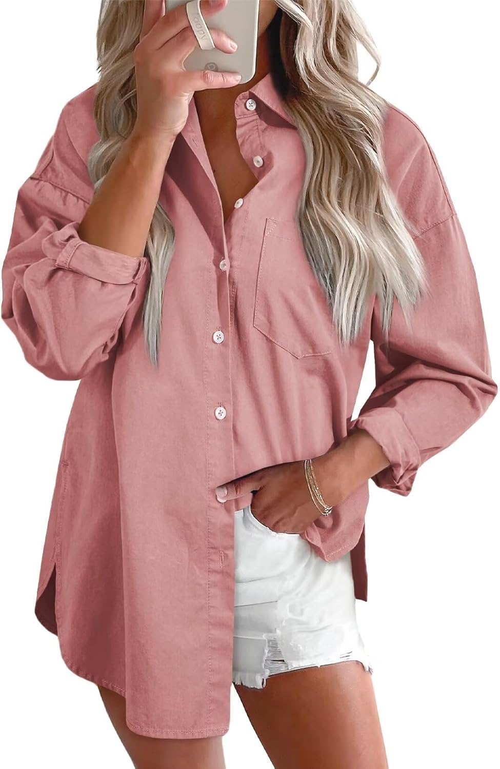Astylish Women Denim Shirts Button Down Blouse Long Sleeve V Neck Casual Tops XX...
