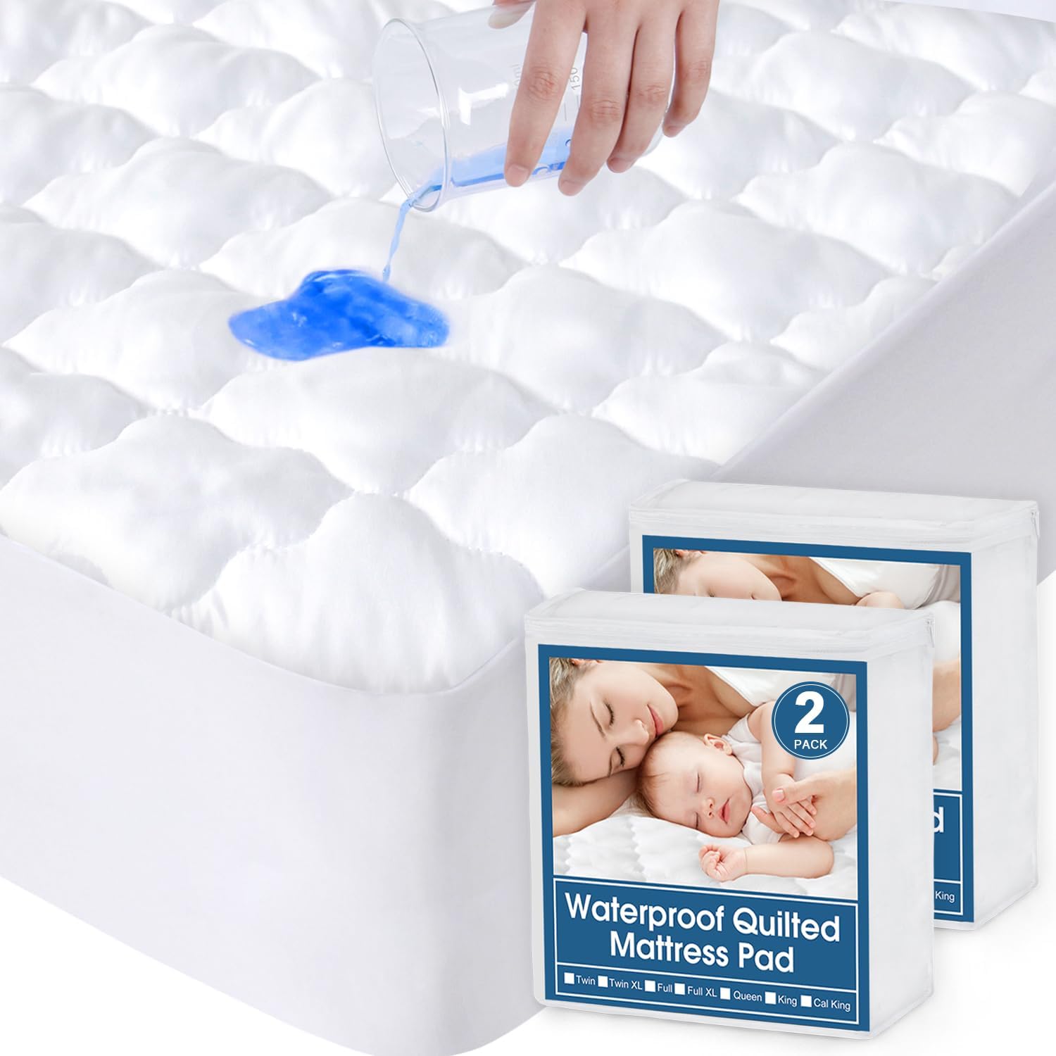 2 Pack King Mattres Protector Pad Waterproof Quilted, Breathable & Cooling King...