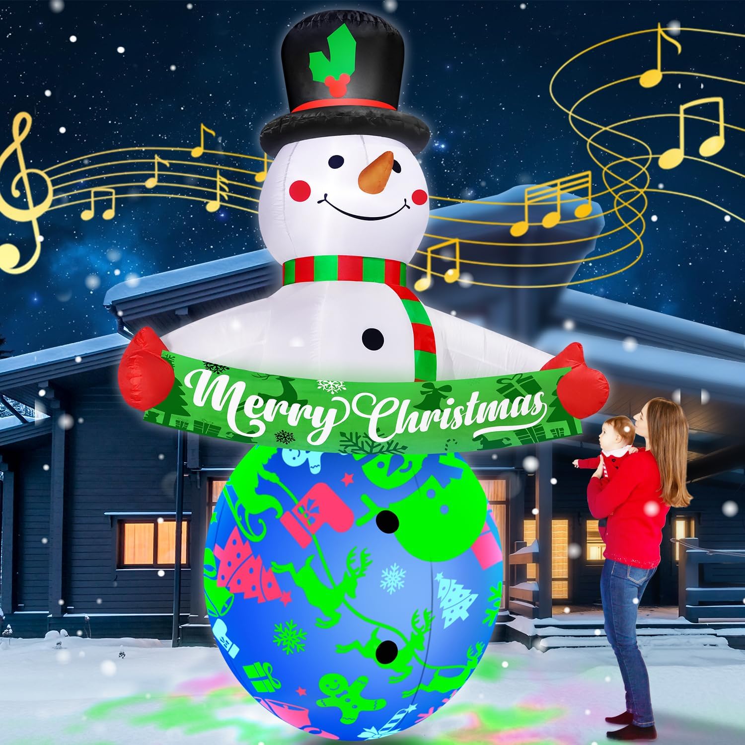 12FT Christmas Inflatables Decorations with Built-in Music & 360° Rotation Color...