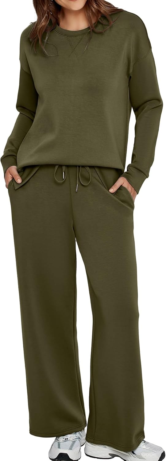Glamaker Womens 2 Piece Lounge Set Fall Long Sleeve Pullover Tops Long Pants Cas...