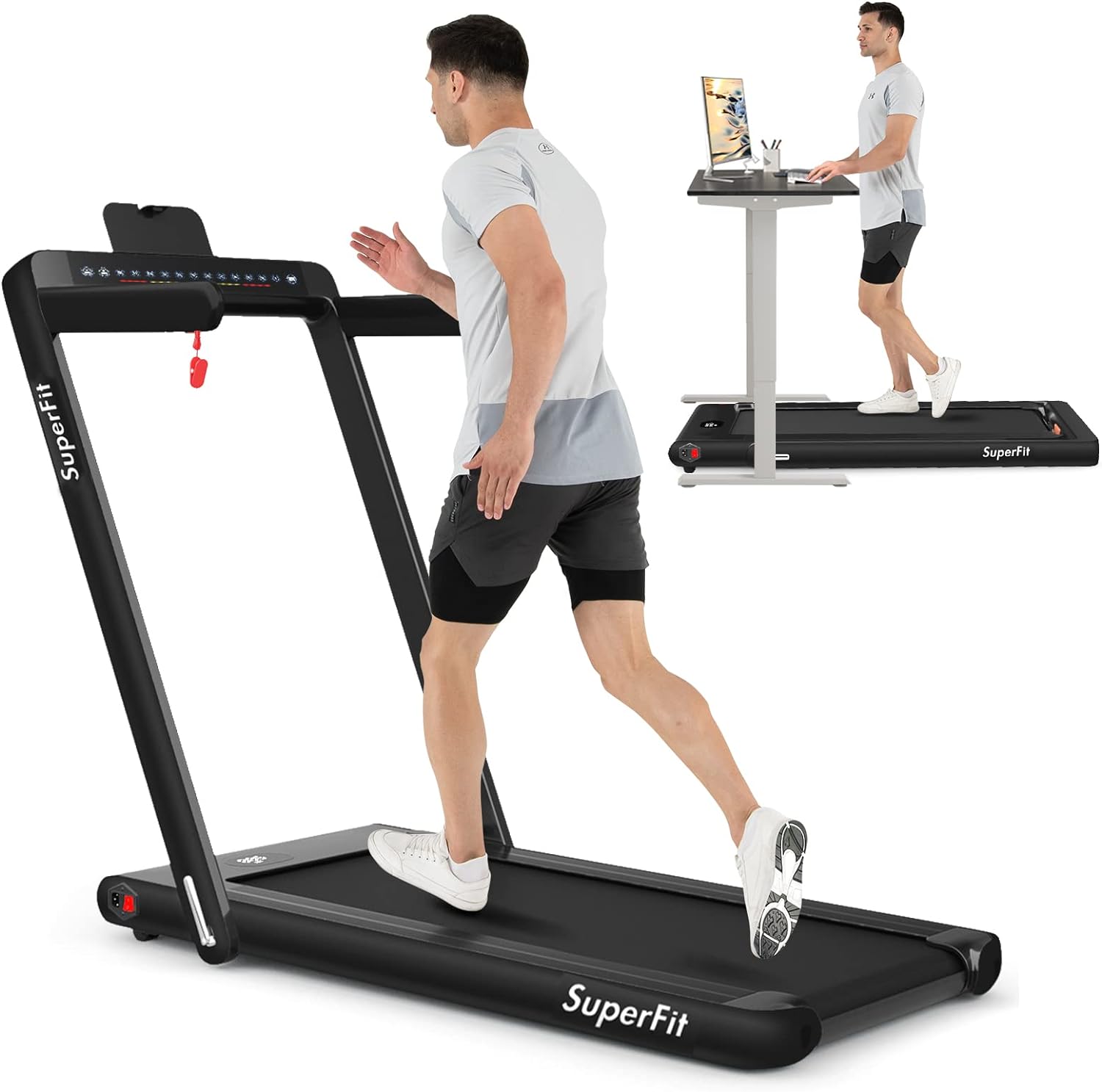 Goplus 2 in 1 Folding Treadmill with Dual Display, 2.25HP Superfit Under Desk El...