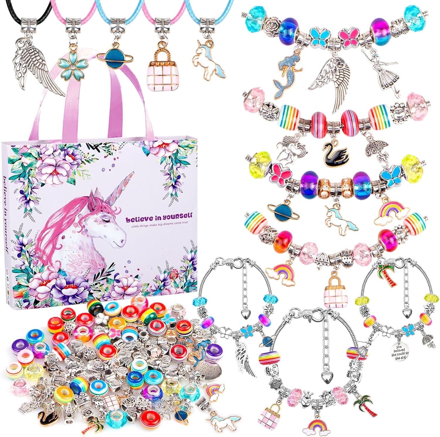 Jewelry Making Kit for Girls 8-12, 110Pcs Charm Bracelet Making Kit For Girls Ag...