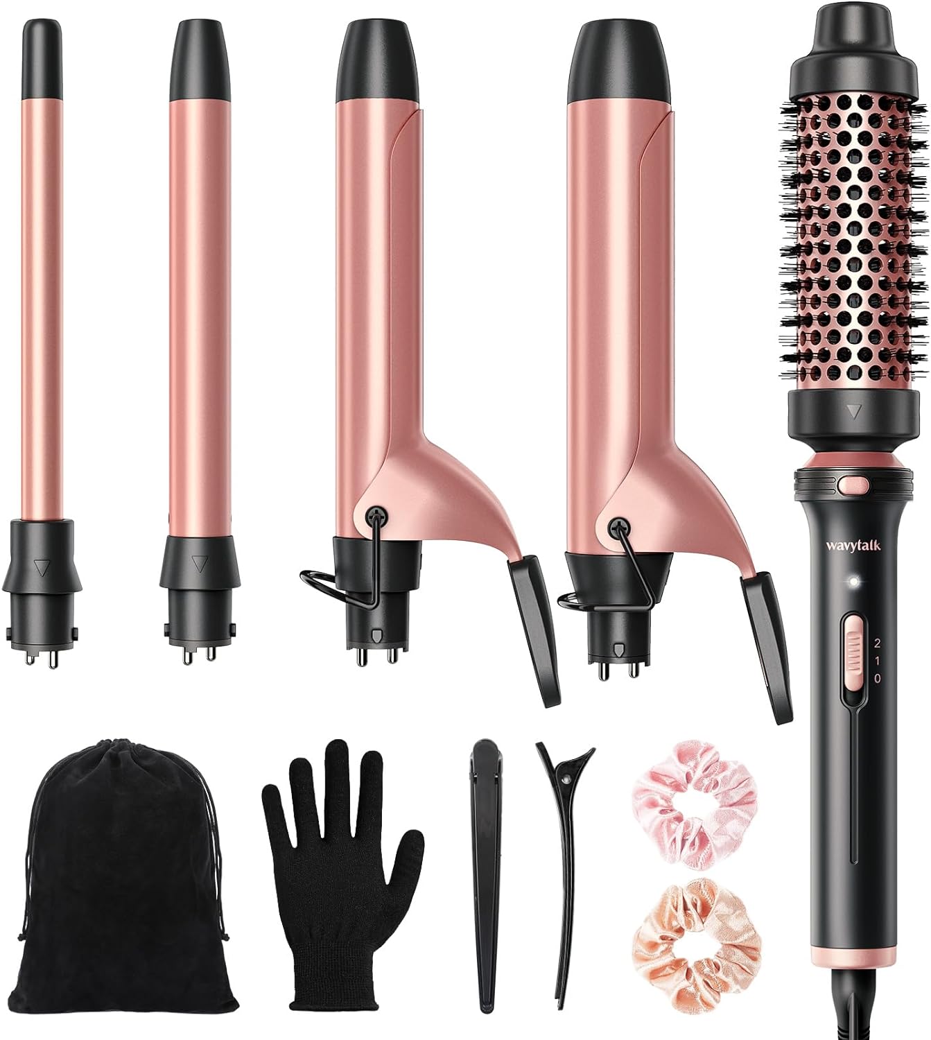 Wavytalk 5 in 1 Curling Iron,Curling Iron Set with Heated Round Brush and 4 Inte...