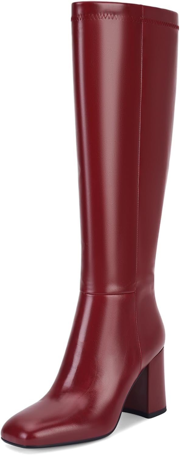 SOVANYOU Women's Faux Leather Tall Boots Fashion Square Toe Chunky Heel Knee Hig...
