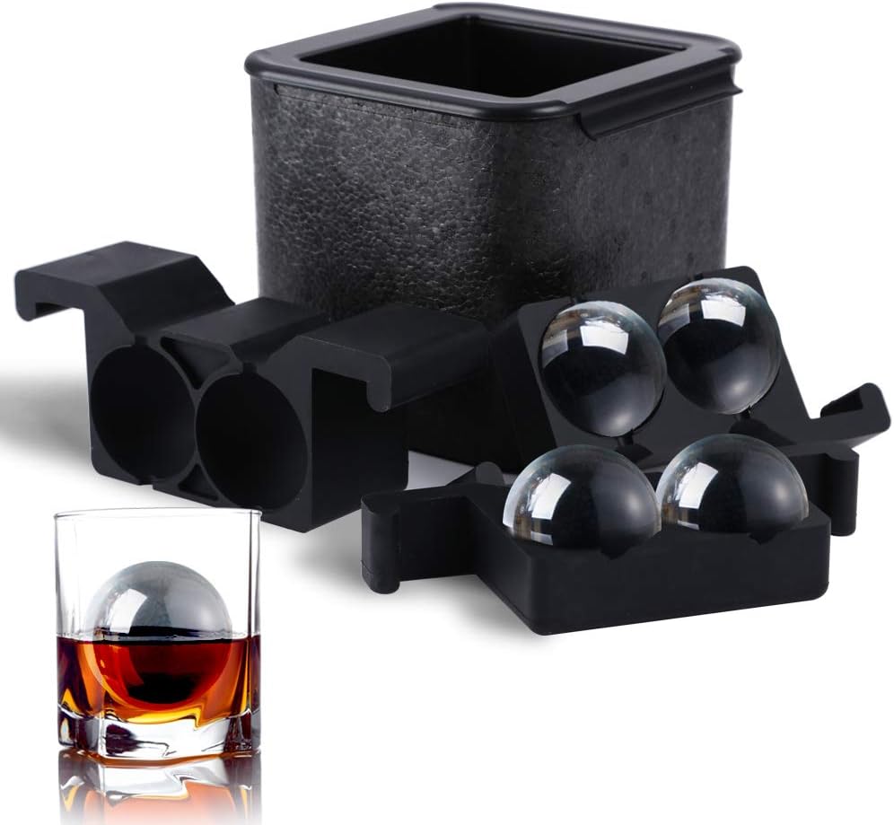 TINANA Crystal Clear Ice Ball Maker, 4 Cavity Large Clear Ice Balls Form, 2.5” R...