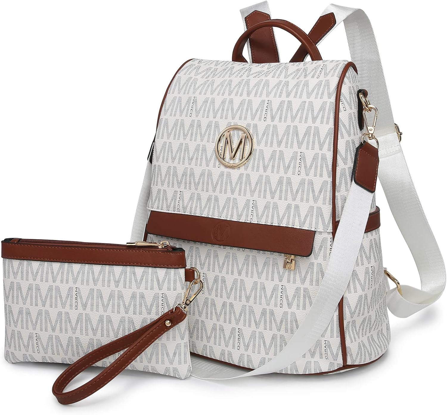 MKP Women Fashion Backpack Purse Multi Pockets Signature Anti-Theft Rucksack Tra...