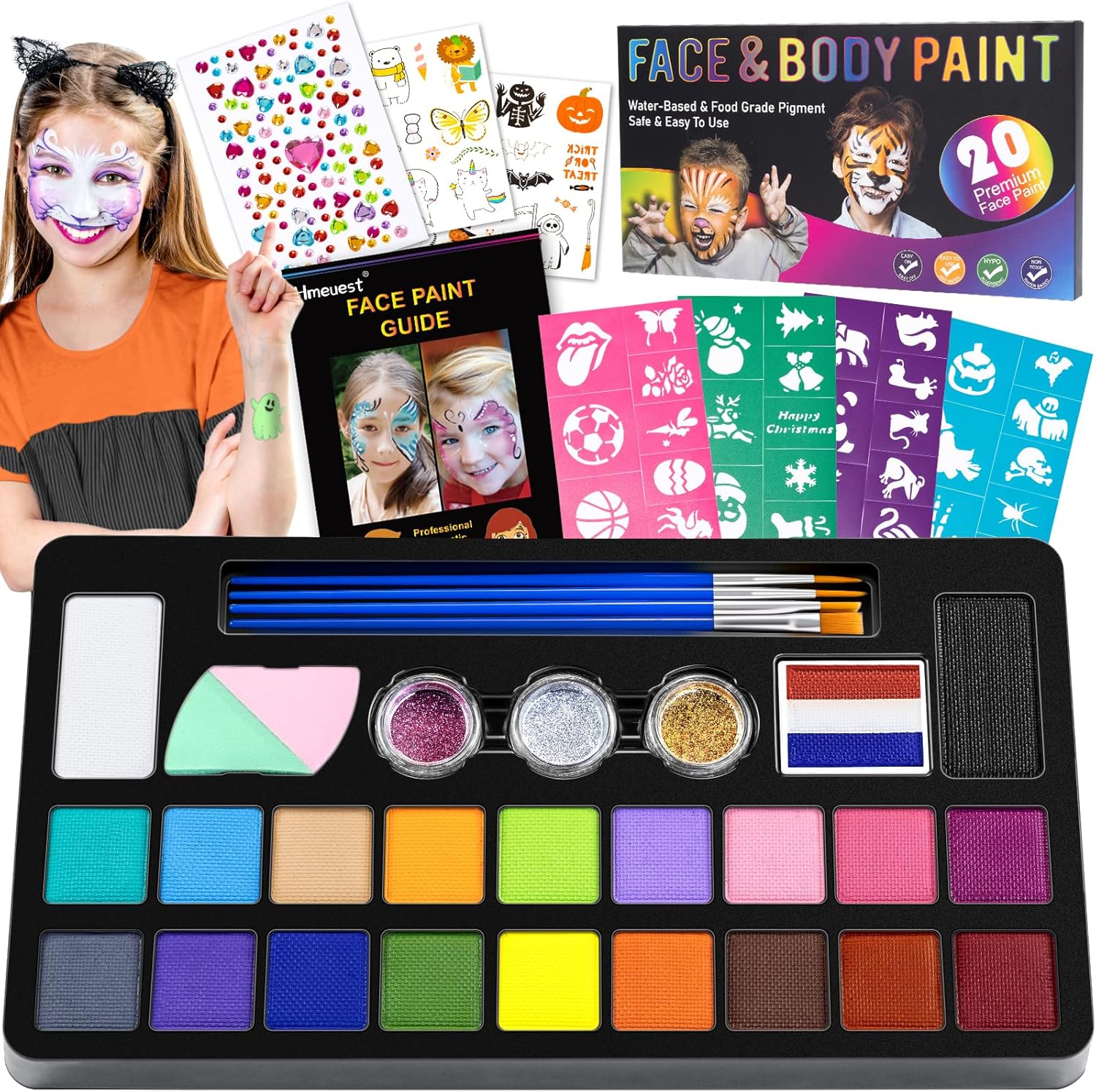 Face Painting Kit, 20 Colors Face Paints for Children, Non-Toxic & Washable Face...