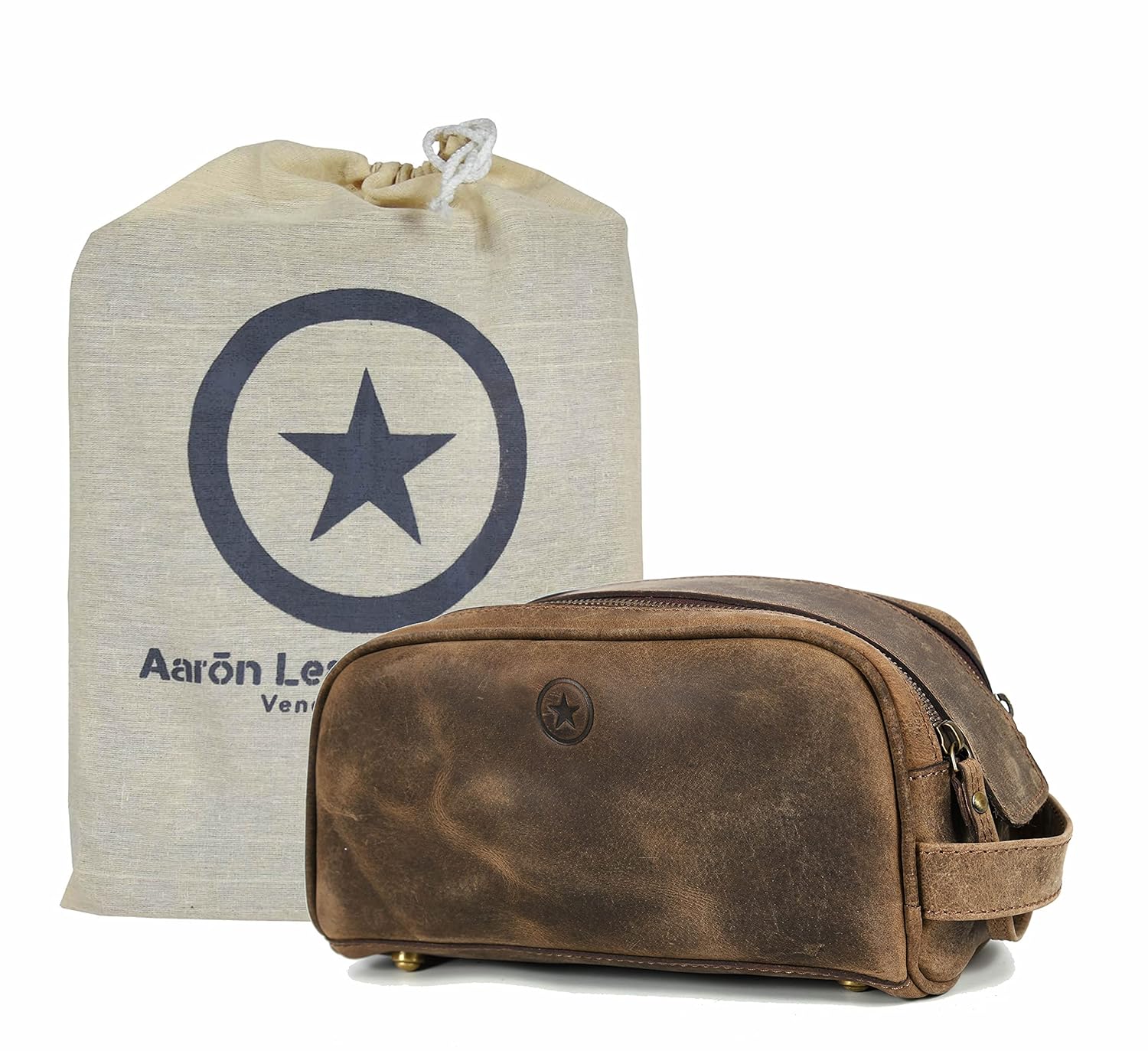 10" Premium Leather Toiletry Travel Pouch With Waterproof Lining | King-Size Han...