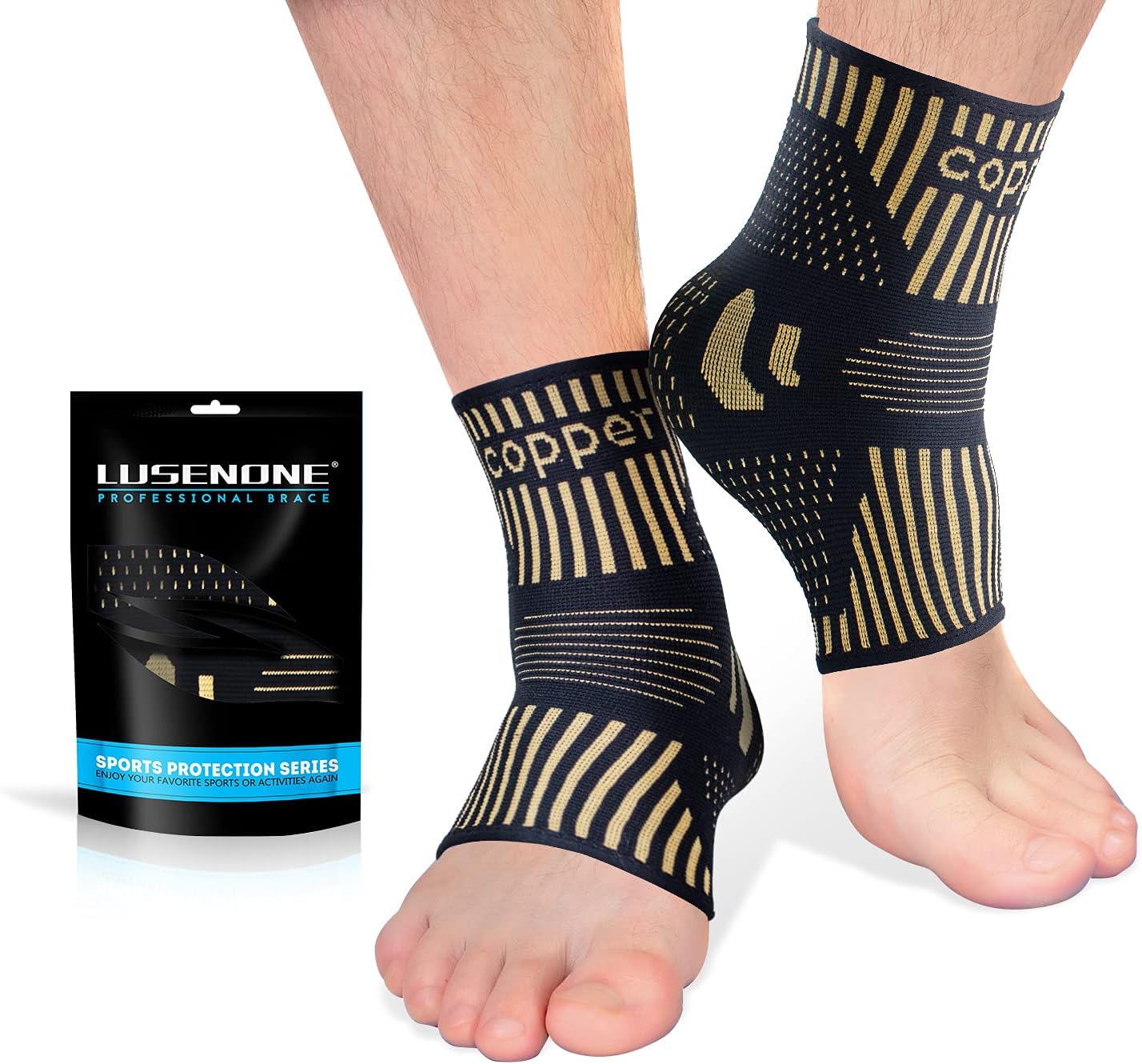 Lusenone Copper Ankle Brace Support for Men & Women (Pair), Best Ankle Compressi...