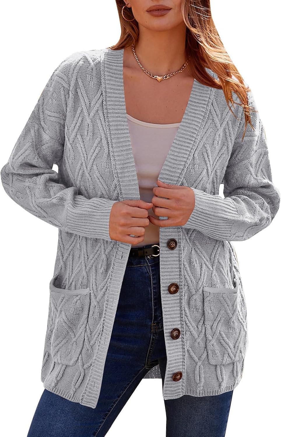 PRETTYGARDEN Women's Long Sleeve Cable Knit Cardigan Sweaters 2024 Oversized Ope...