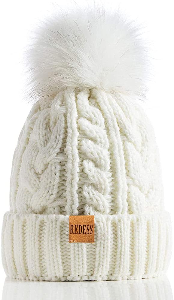 REDESS Women Winter Pompom Beanie Hat with Warm Fleece Lined, Thick Slouchy Snow...