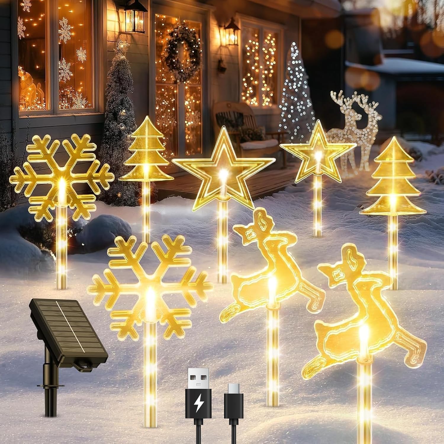 RECHOO Solar Outdoor Christmas Decorations, 8 Pack Warm Christmas Lights with 10...
