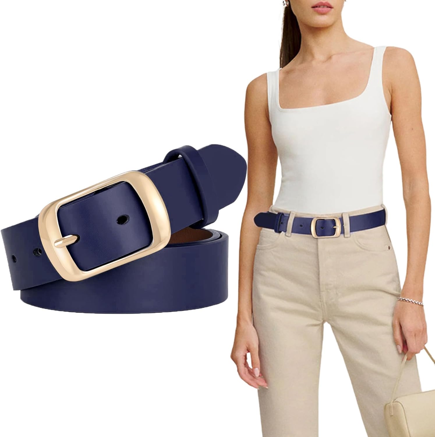 SUOSDEY Fashion Womens Leather Belt, Soft Leather Waist Belt with Pin Buckle for...