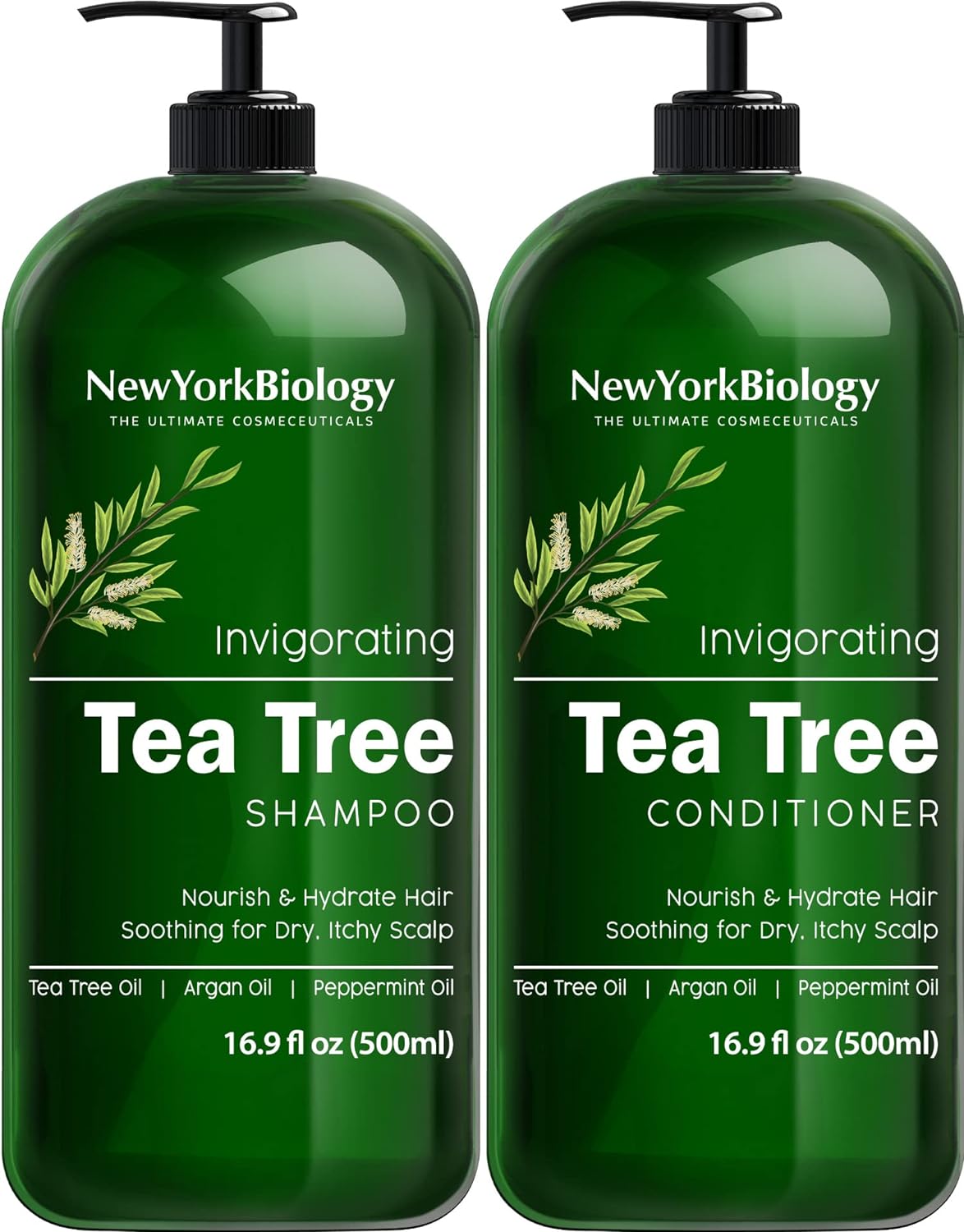 New York Biology Tea Tree Shampoo and Conditioner Set – Deep Cleanser – Relief f...