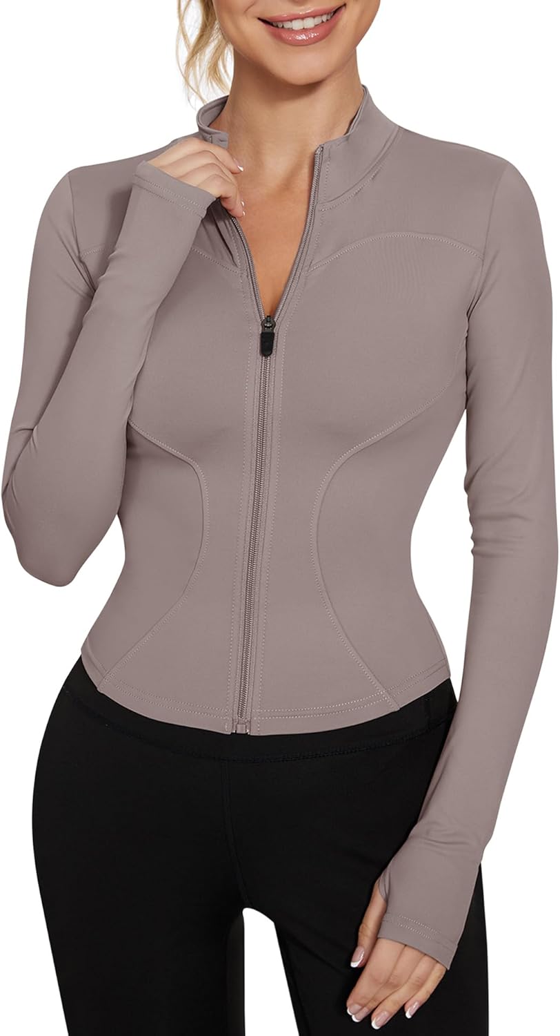 LUYAA Women's Workout Jacket Lightweight Zip Up Yoga Jacket Cropped Athletic Sli...
