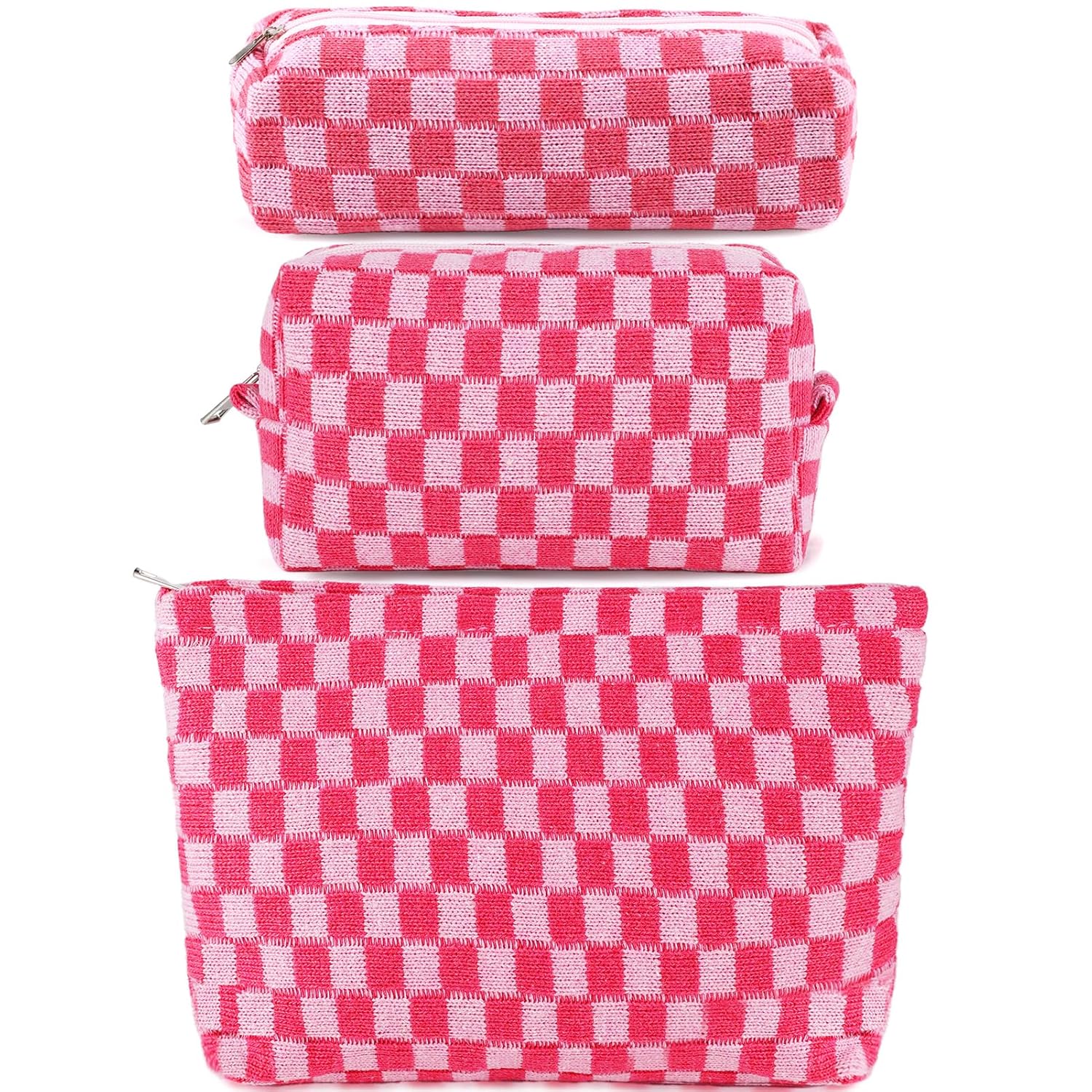 ZLFSRQ 3Pcs Checkered Makeup Bag for Women Large Cosmetic Bag Set Travel Toiletr...