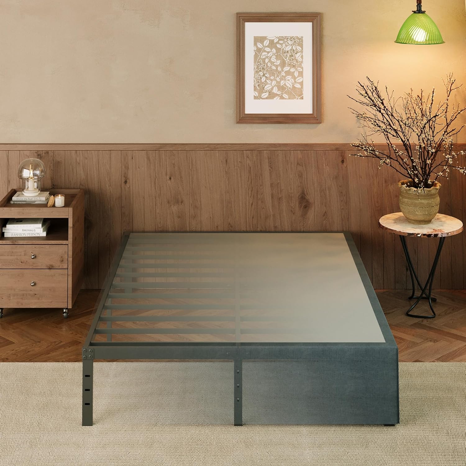 EMODA 14 Inch King Bed Frame with Fabric Cover, Heavy Duty Metal King Platform B...