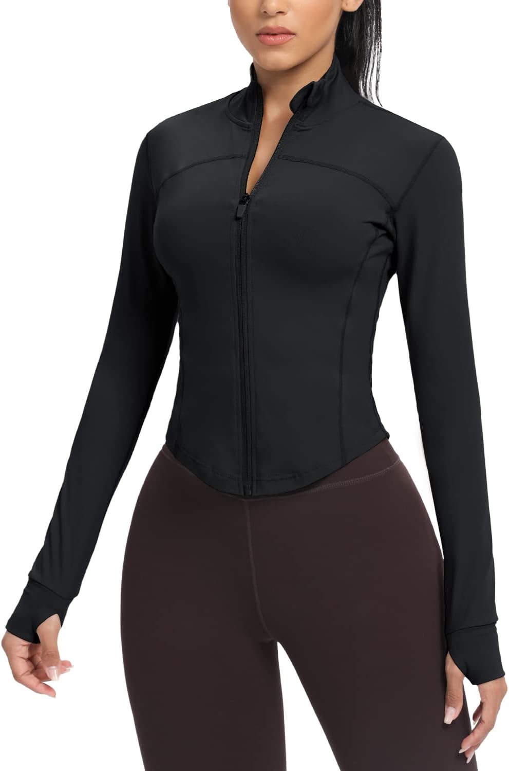 AVGO Women's Cropped Running Workout Jackets Zip Slim Fit Athletic Tops with Thu...