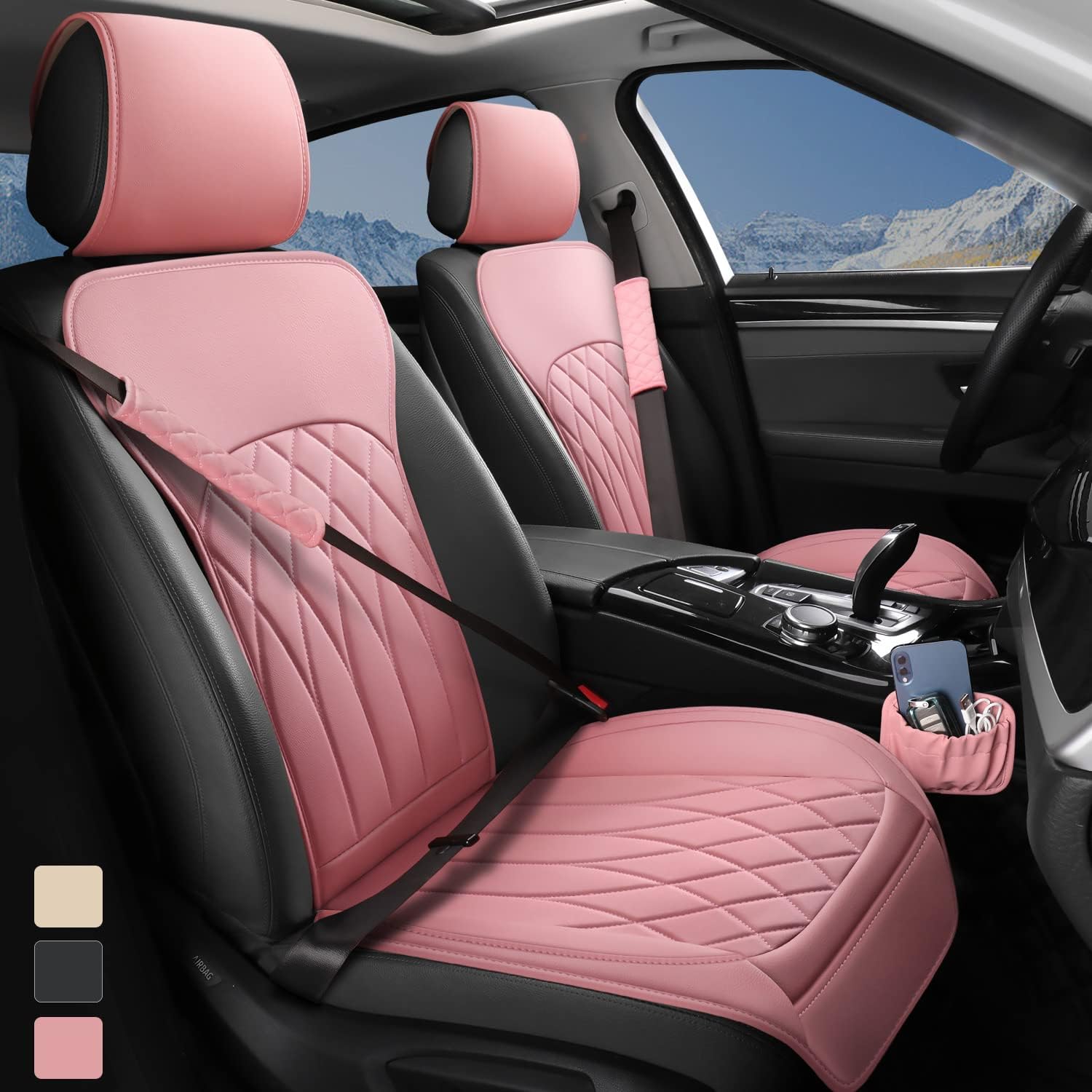 2 Pack Leather Front Car Seat Covers, Universal Sideless Car Seat Protectors wit...