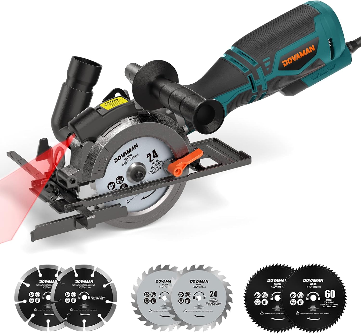Circular Saw, 5.8A 4-1/2" Circular Saw w/Laser, Metal Auxiliary Handle, 6 Saw Bl...