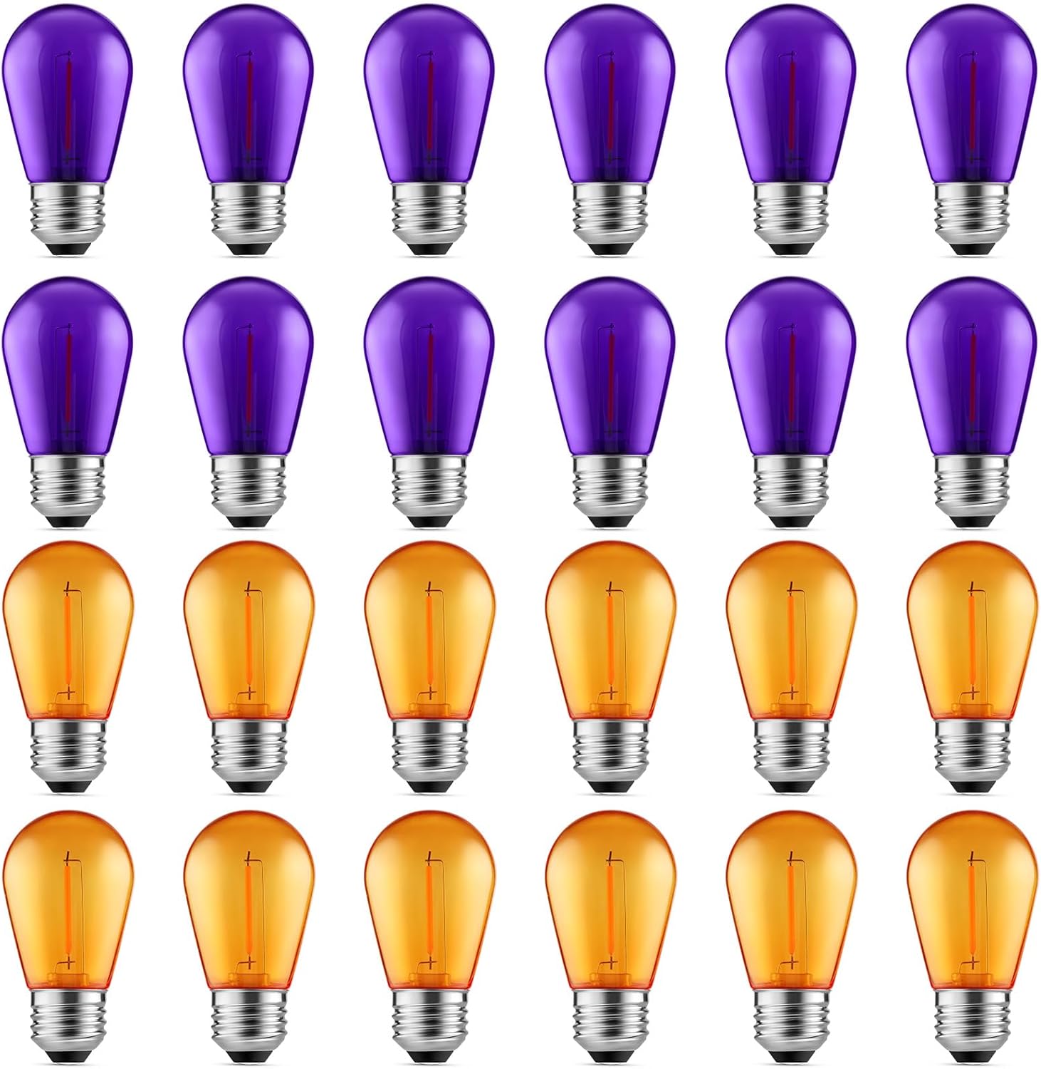 Meconard S14 Purple and Orange LED Light Bulbs, 24Pack 1W Plastic Shatterproof W...