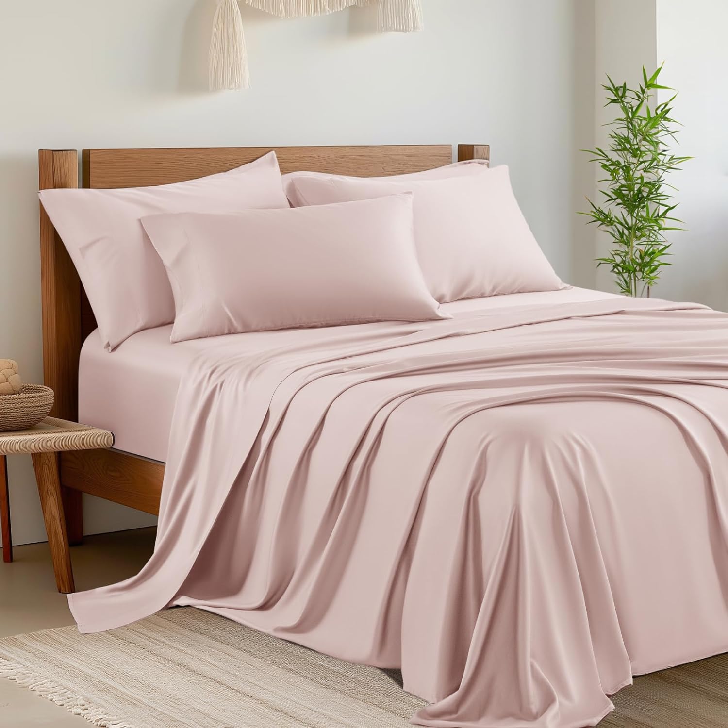 Shilucheng 6 Piece King Sheet Sets, Cooling Sheets, Blend Rayon Derived from Bam...