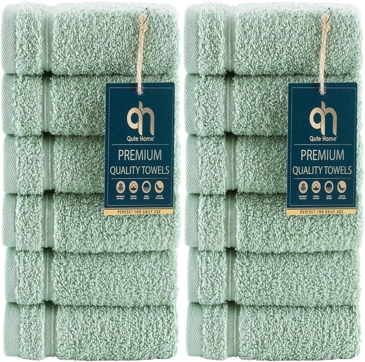 Qute Home 12-Piece Washcloths Towels Set, 100% Turkish Cotton Premium Quality To...