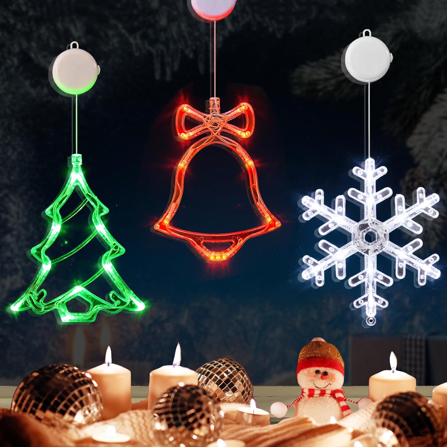 LOLStar Christmas Window Decorations,3 Pack Jingle Bell,Christmas Tree,Snowflake...