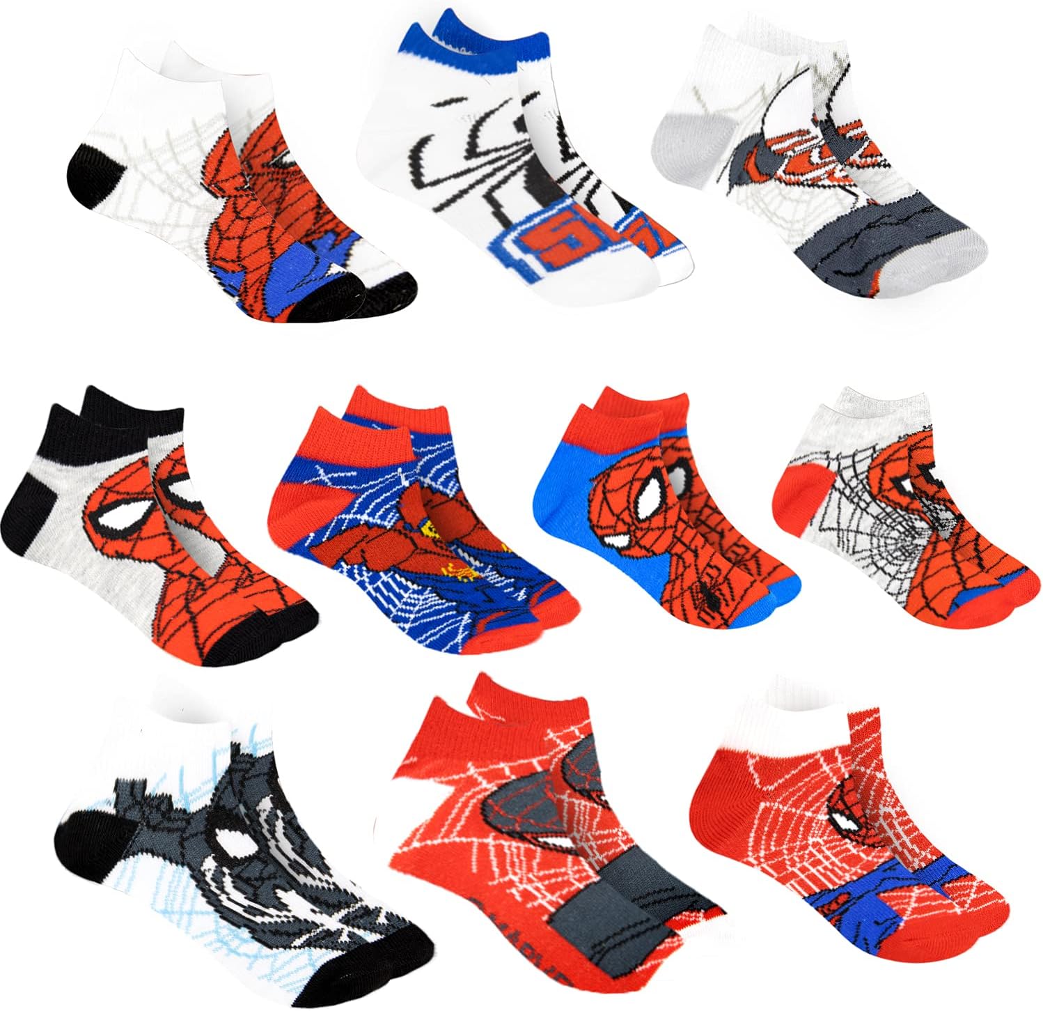 Marvel Spider-man Socks for Boys, 10 Pairs Low Cut Socks for Boys Ages 3-9 Spide...