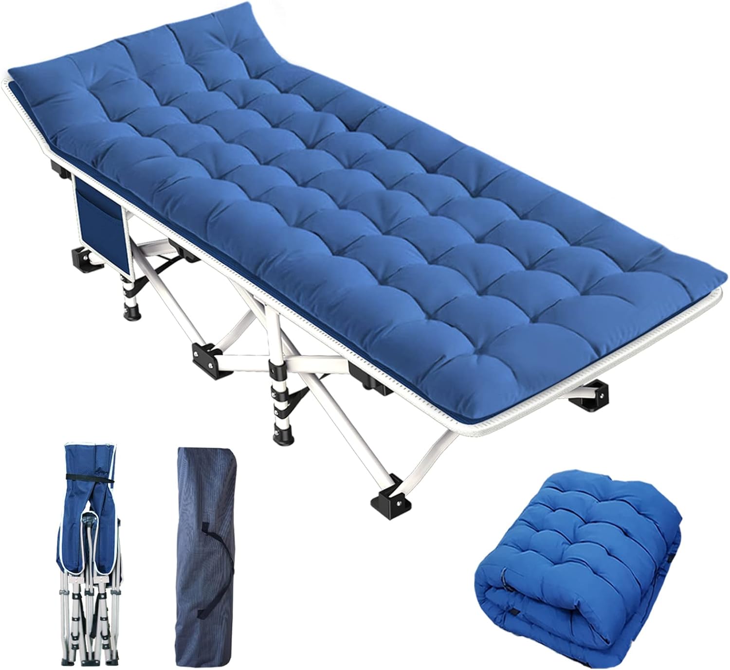 Cot Camping Cot with Thick Pad Cots for Sleeping Camping Bed Folding Cot 450LBS(...