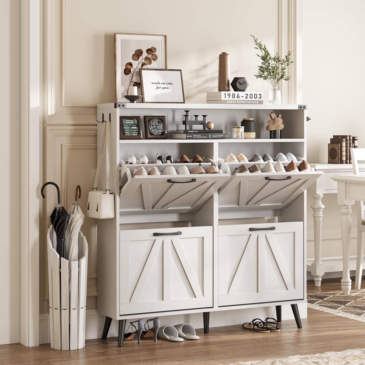 Shoe Cabinet Wtih 4 Flip Drawers,Shoe Storage Cabinet for Entryway,Freestanding...