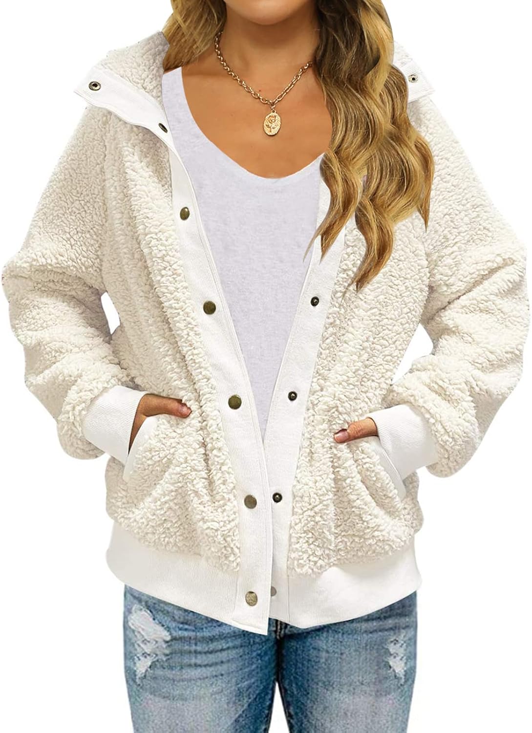 MEROKEETY Women's 2024 Winter Long Sleeve Button Sherpa Jacket Coat Pockets Warm...