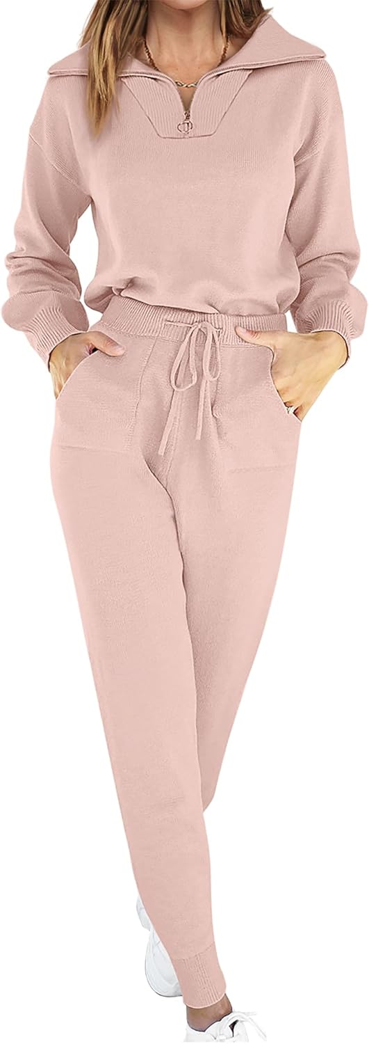 ANRABESS Women's Two Piece Outfits Sweater Sets Long Sleeve Zip Up Knit Pullover...