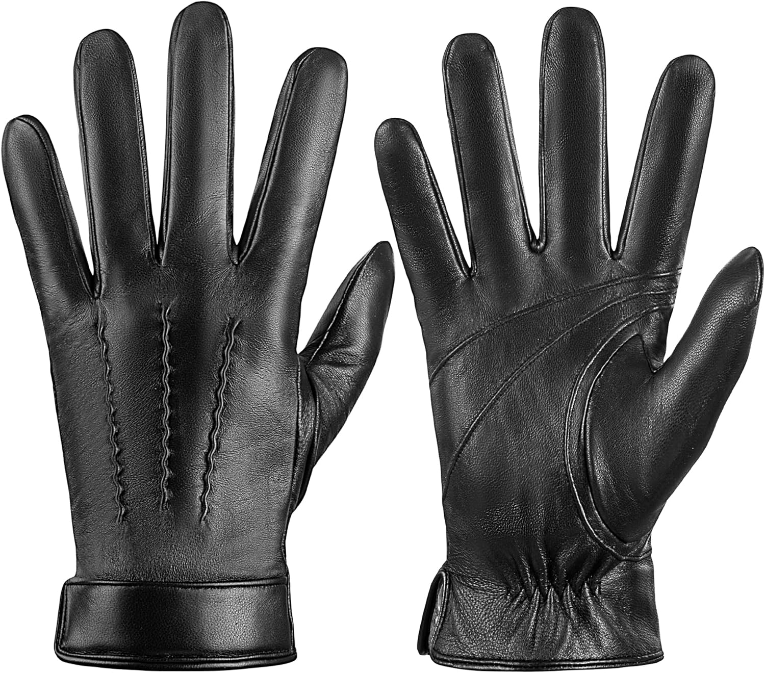 Genuine Sheepskin Leather Gloves for Men, Soft Cashmere Winter Warm Touch Screen...