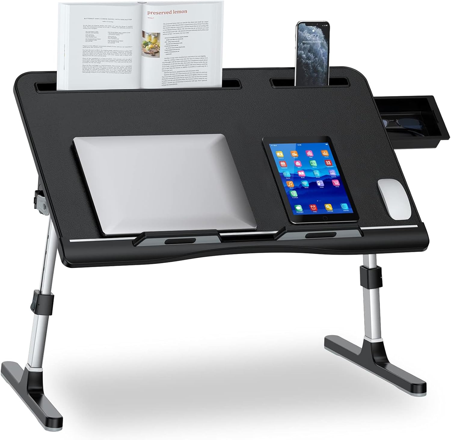 Laptop Bed Desk, X-Large Leather Adjustable Computer Bed Table Tray, Foldable La...