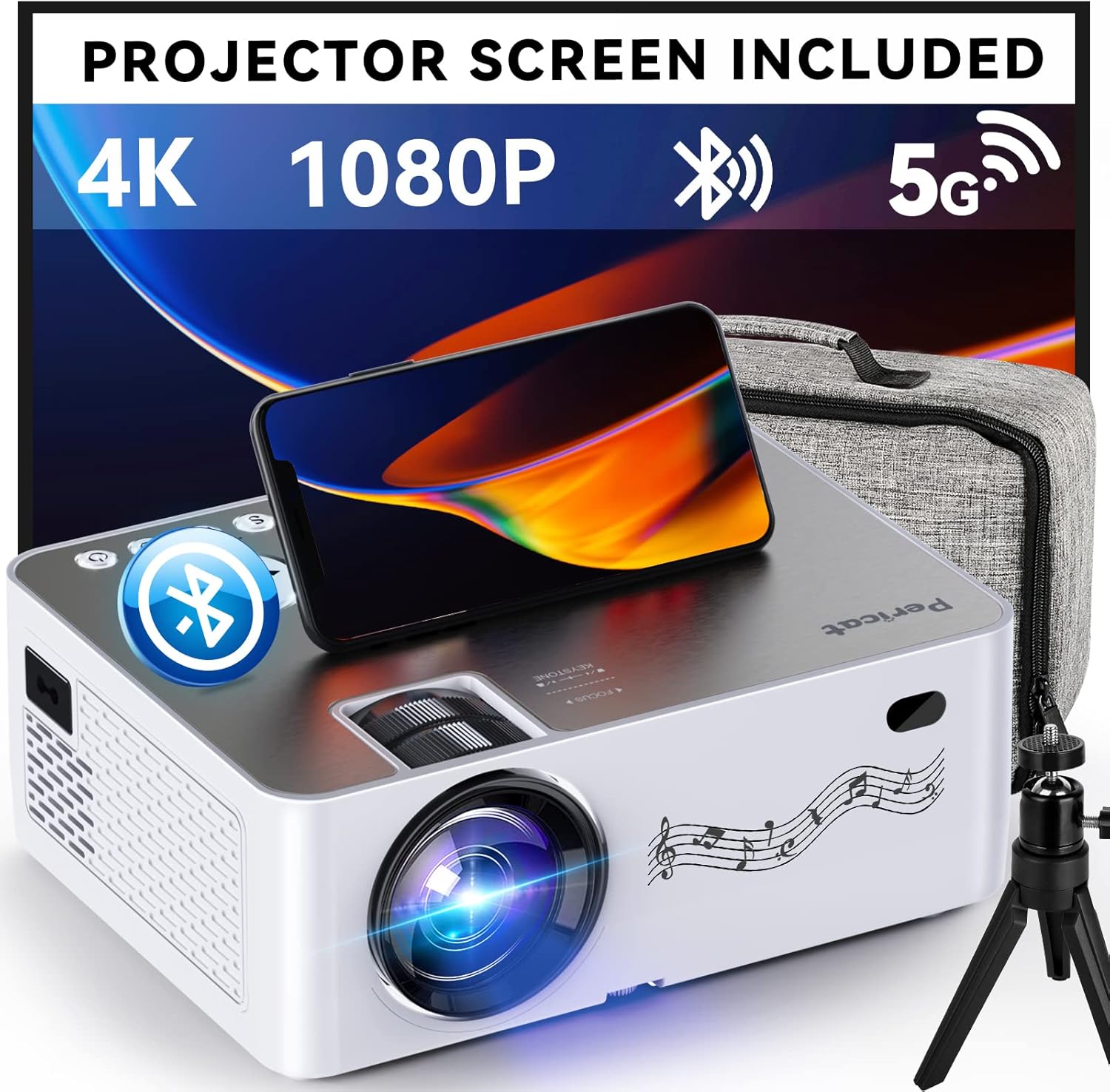 Projector with WiFi and Bluetooth, 5G WiFi Native 1080P/16000L Video Projector w...