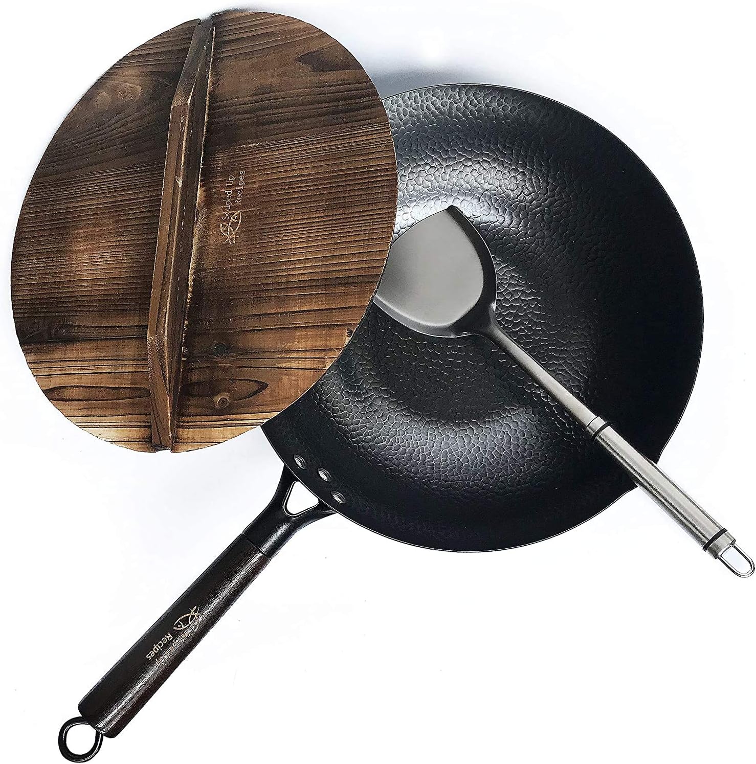 Carbon Steel Wok For Electric, Induction and Gas Stoves (Lid, Spatula and User G...