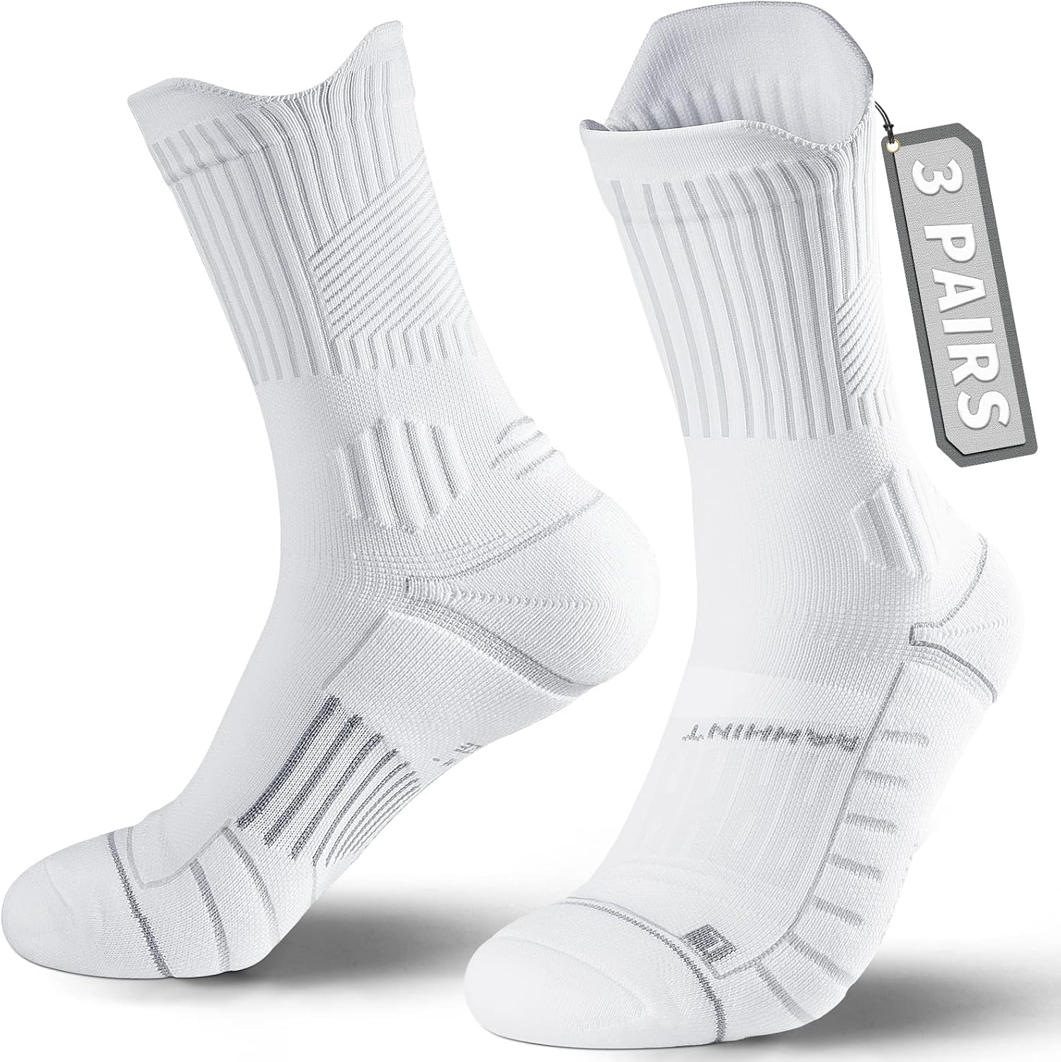 Compression Running Socks 3 Pairs, Cushion Crew Socks, Anti-Blister Moisture Wic...
